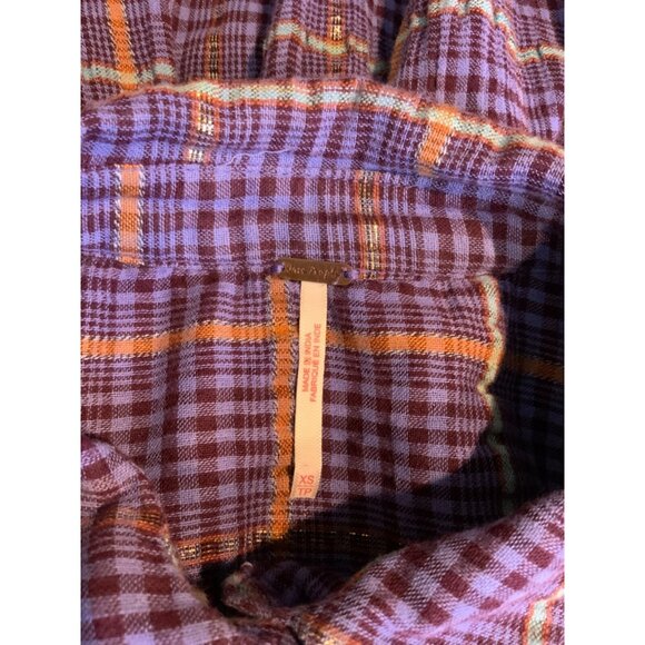 Free People Purple Shimmering Plaid Button Up Shirt, Size XS - Picture 6 of 6